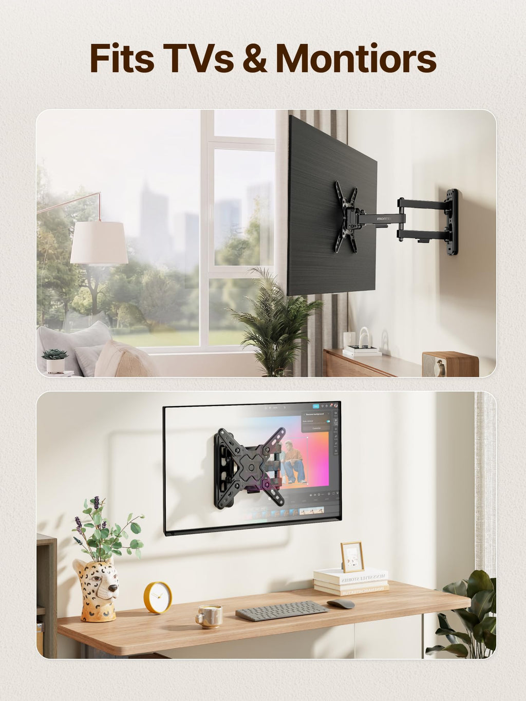 monTEK Full Motion Small TV Wall Mount for 13-43 Inch TVs up to 44 lb | ±90° Swivel, +5°/-15° Tilt, Landscape/Portrait Rotation, Extends 14.6 in, 4X Load Tested, VESA 200x200 mm, Single-Stud Mount