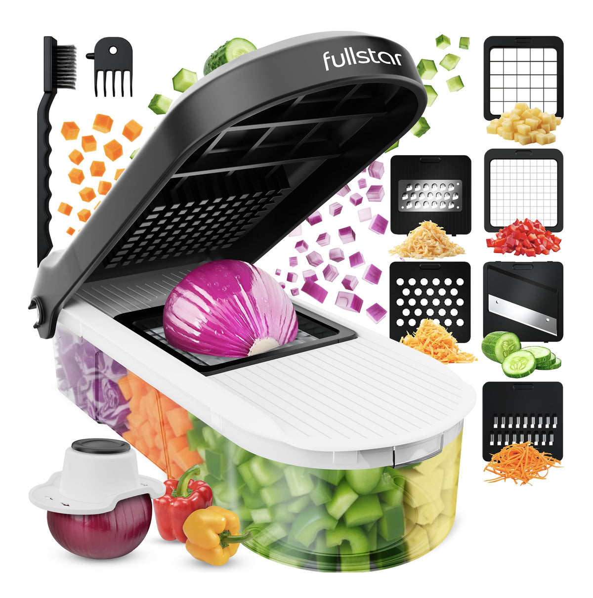Fullstar Pro Core - Vegetable Chopper & Mandoline Slicer - 6 Blades | Veg, Salad & Onion Dicer - Veggie Julienne Cutter, Cheese Grater - Quick & Easy Meal Prep Kitchen Gadgets (6-in-1, White)