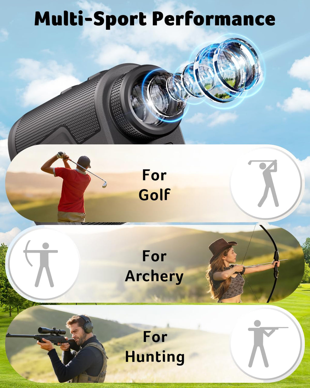 Acer Gadget Golf Rangefinder with Slope On/Off, 800/1200Yards, Golf Gifts | 6X Magnification with Flag Pole Locking Vibration, Rechargeable Battery with Magnetic Stripe, Golf Accessories for Men.