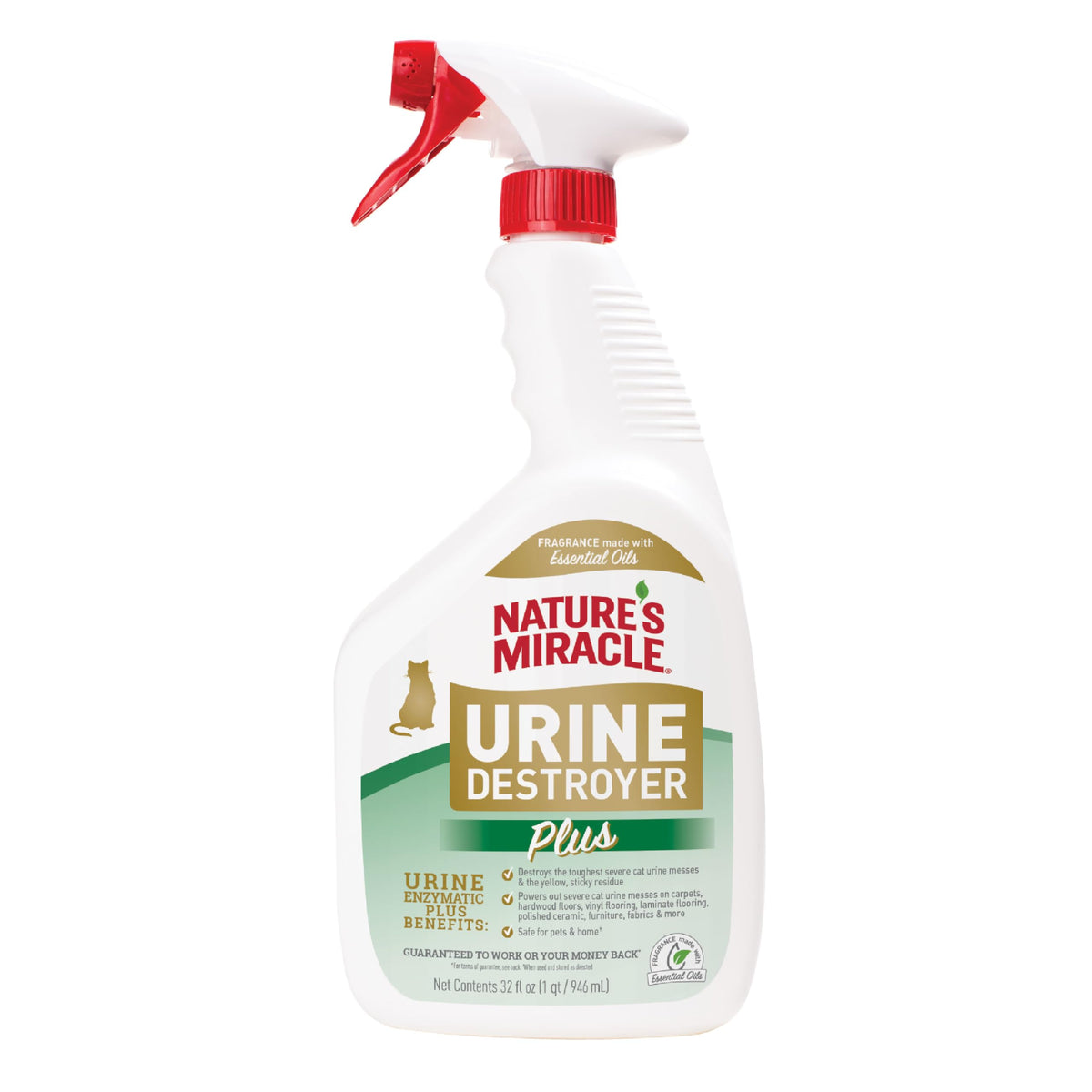 Nature's Miracle Cat Urine Destroyer Plus, Enzymatic Cleaner, 32 oz | Destroys the Toughest Cat Urine Stains, For Use on Multiple Surfaces, Safe For Pets and Home*, Fresh Scent