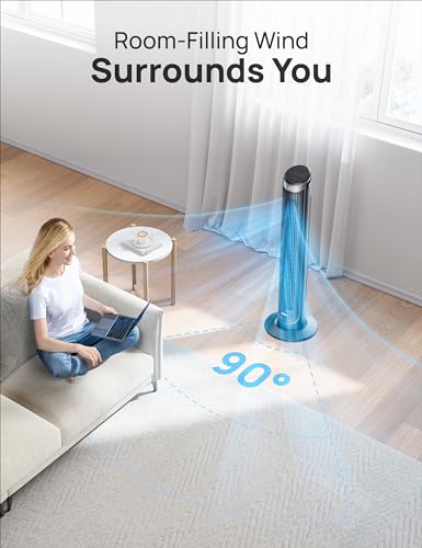 DREO Tower Fan for Bedroom, 90° Oscillating Fans that Blow Cold Air | 26 ft/s Powerful Airflow, 28dB Quiet Fan, 5 Speeds, 4 Cooling Modes, 12H Timer, 40" Standing Floor Fan for Home Office