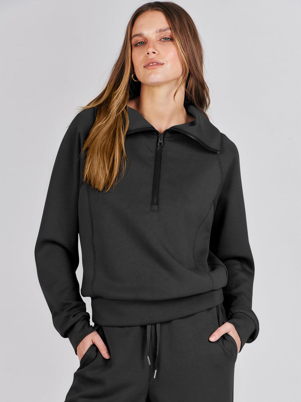 ANRABESS Women 2 Piece Set Sweatsuits Lounge Fall Outfits | Quarter Zip Pullover Wide Leg Pants & Pockets Matching Set,Casual Travel Fashion Airport Vacation Clothing,Sweat Track Suits