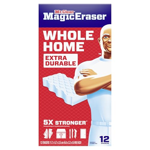 Mr. Clean Magic Eraser, All Purpose Cleaner, Cleaning Scrubber, Wall, Sneaker, Kitchen, Bathroom, Shower Cleaning Supplies, Melamine Pads, Whole Home Extra Durable, 12ct