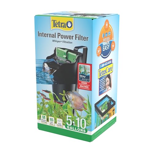 Tetra Whisper 85 GPH Internal Power Filter For Aquariums | For Fish Tanks Up To 10 Gallons, Whisper Quiet, Space-Saving Internal Filter Clips on Tank