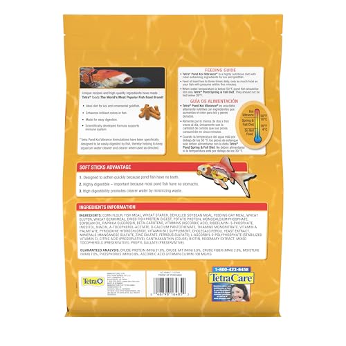 Tetra Pond Koi Vibrance Soft Sticks, Floating Pond Fish Food, 2.42 lbs | Daily Diet for Koi Fish and Ornamental Goldfish, Feed When Water is Above 50 Degrees, Highly Digestible, Clean & Clear Water