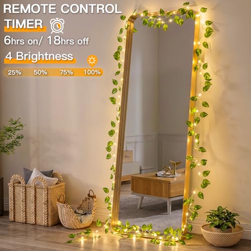 suddus 33FT 100LED Pothos Vine Fairy Lights Battery Operated Copper Wire | String Lights with Remote,Leaf Lights for Bedroom,Dorm,Wedding,Party, Garden,Wedding,Classroom Decor (Warm White)