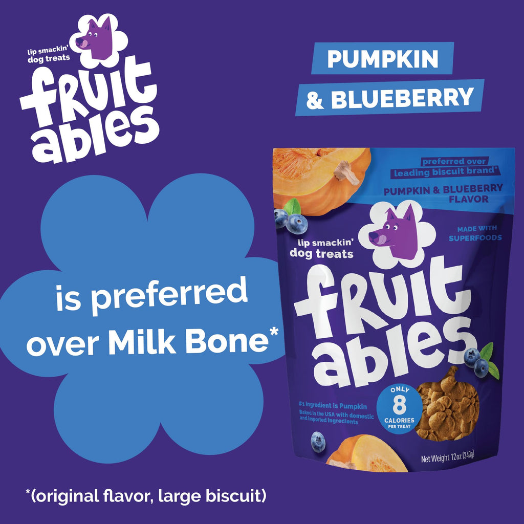 Fruitables Baked Dog Treats, Low Calorie Treats, Pumpkin & Blueberry, 12oz