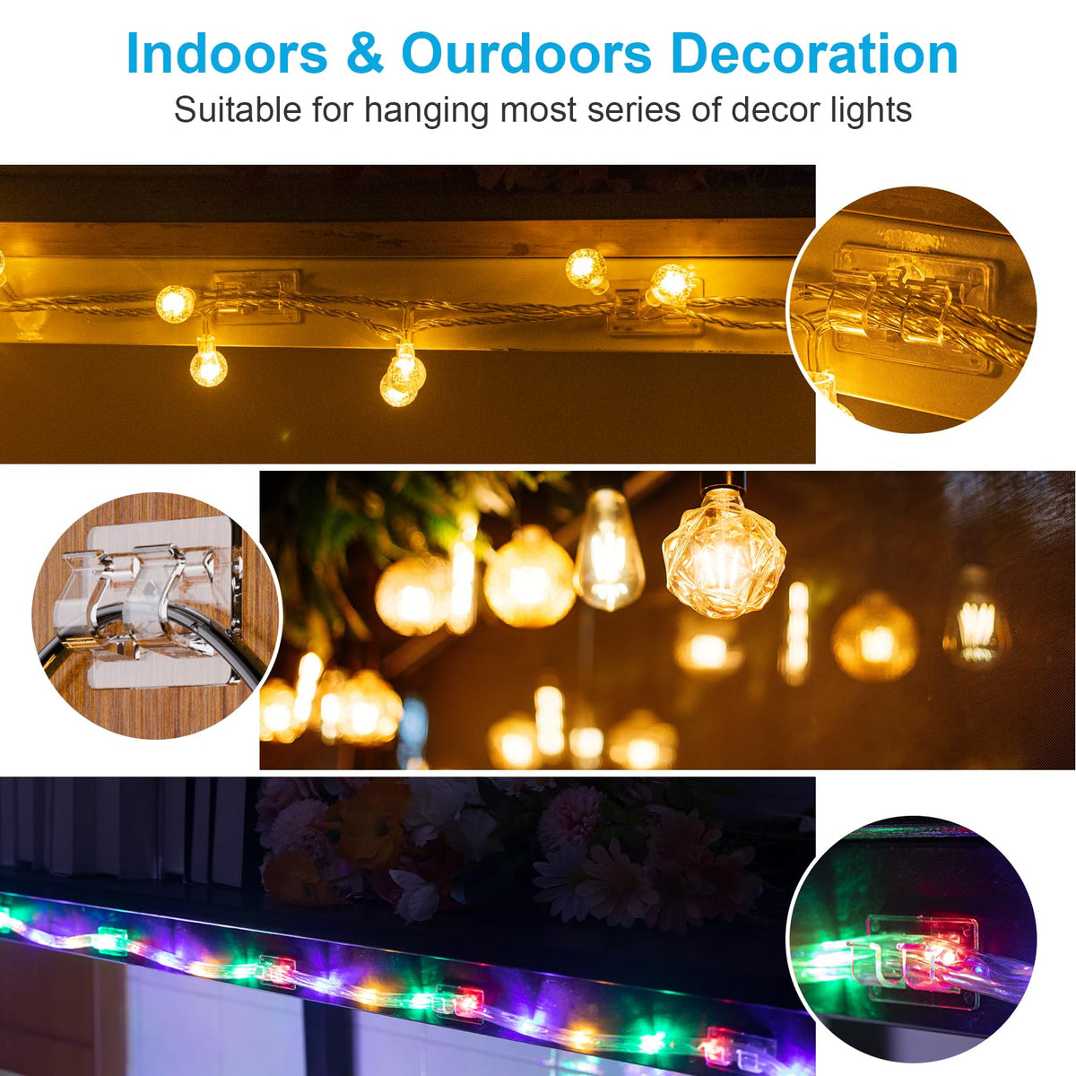 30 PCS Hooks for Outdoor String Lights, Heavy Duty Christmas Light Clips