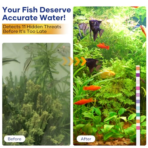 11 in 1 - Aquarium Test Strips | 950 Tests - 150 Strips | Fish Tank Aquariums Water Test Kit & ebook | Aquarium Thermometer | Fish Tank Water Testing Kit Includes 50 Ammonia Strips | Versatile Usage