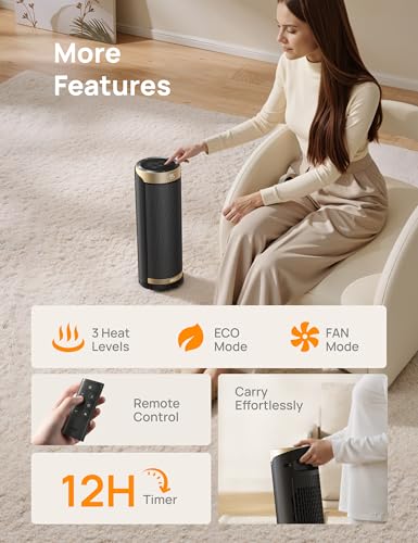 DREO Space Heaters for Indoor Use with Thermostat, 1500W Electric Heaters | Fast Heating, Quiet Operation, 70° Oscillation, Remote Control, 12H Timer, ECO Mode, ETL-Certified Safety Heat for Large Room
