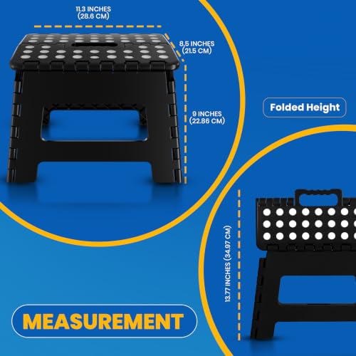 Utopia Home Folding Step Stool 9 Inch, Anti-Slip, Black, 1-Pack | Foldable step stool with anti-slip surface, built-in handle, and 300 lbs support for safe home use