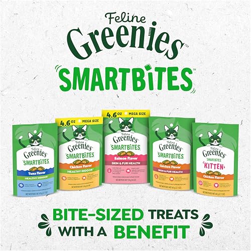 Greenies Feline Smartbites Healthy Indoor Cat Treats, Tuna, 16 oz | Veterinarian-recommended, Fiberblend Formula, supports digestion, under 2 cal per treat, natural ingredients, dual texture