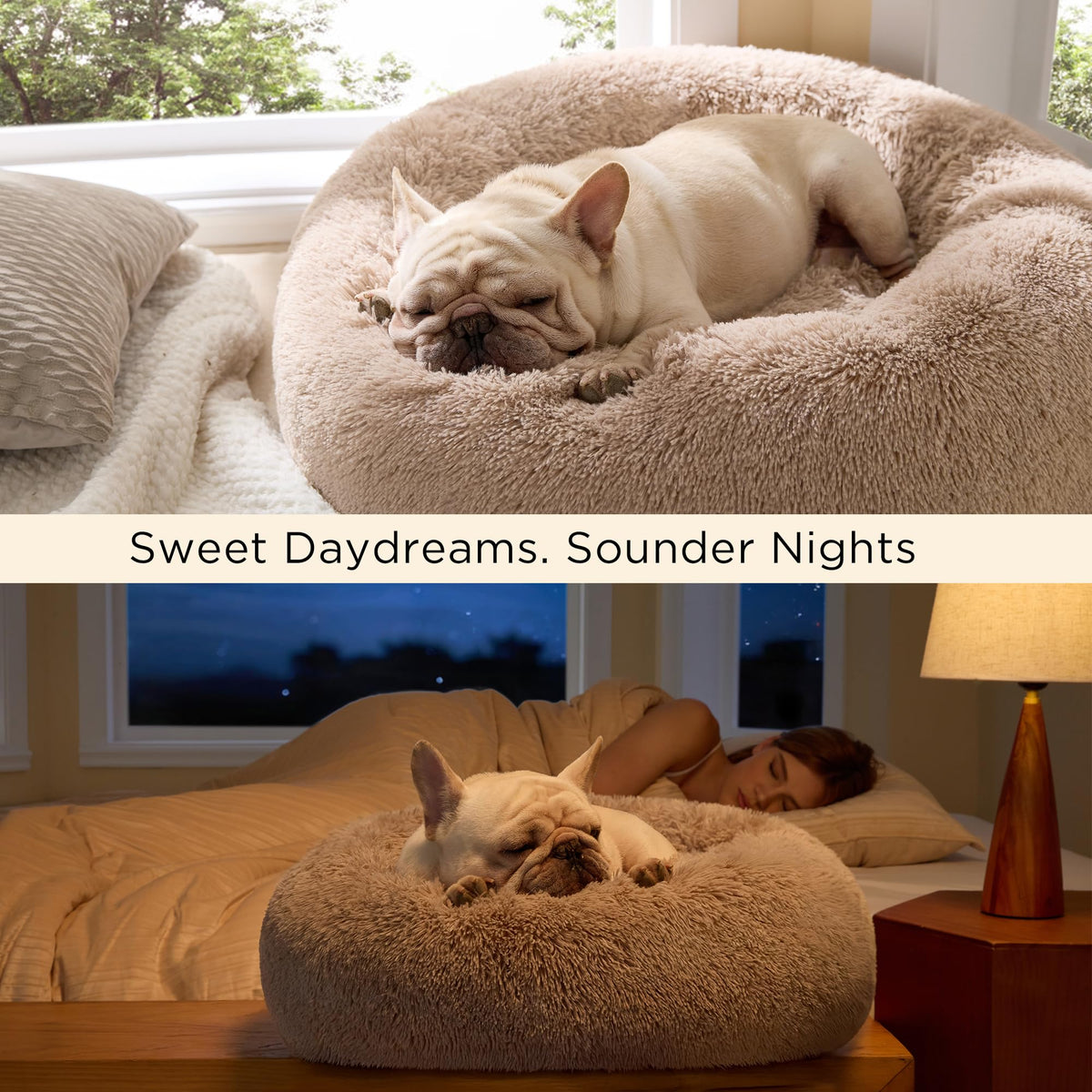 Bedsure Calming Dog Bed Medium Size Dog Donut Washable Pet Bed,30ins Camel | Oprah Daily Sleep Award,Fluffy Faux Fur Round Cuddler,Anti-Slip Bottom,Anti-Anxiety,Deep Sleep for Pets Up to 45 Lbs