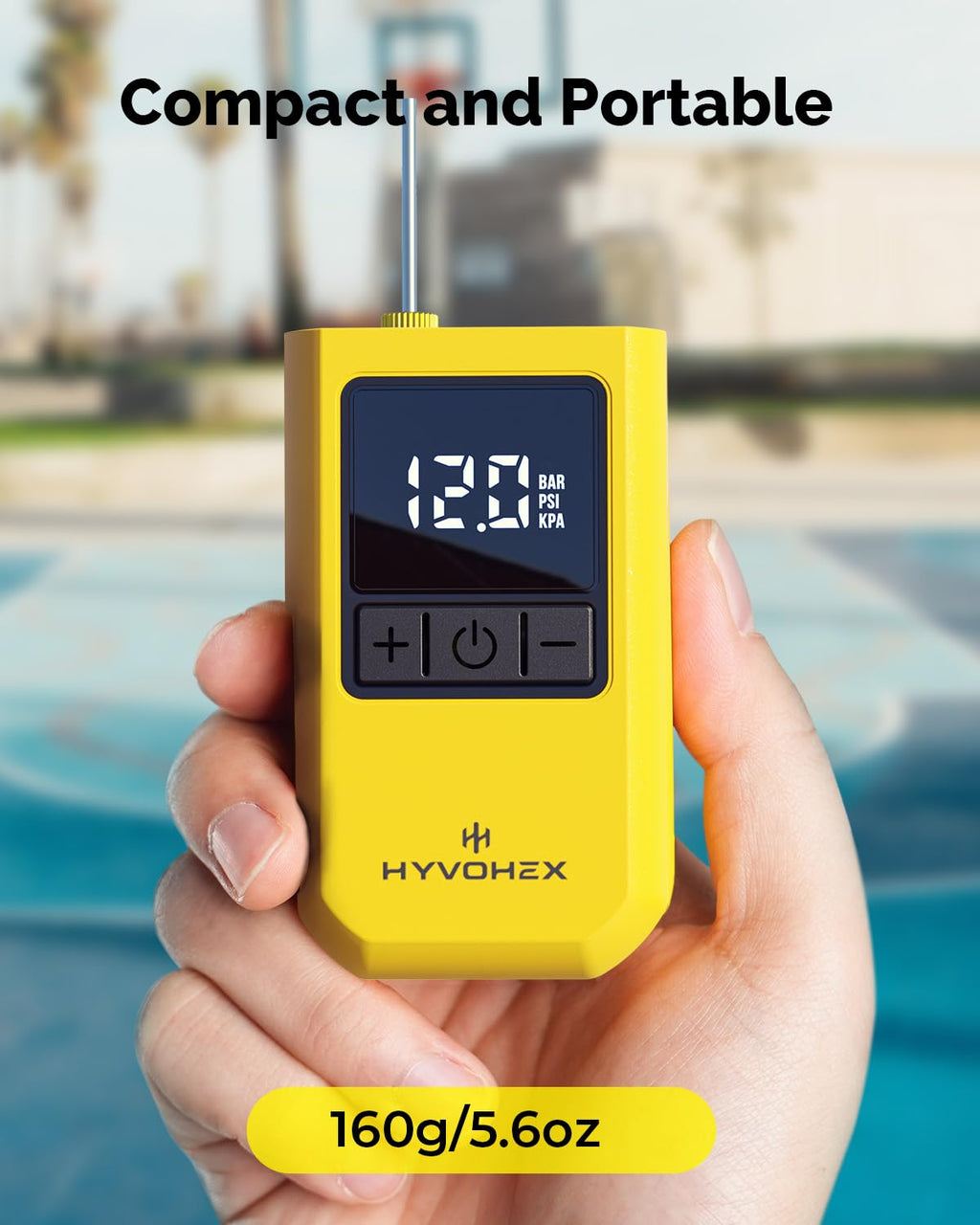 HYVOHEX Mini Electric Ball Pump with Needle for Sports Balls | Portable,Digital LED Display,Preset Auto-Stop Pressure,Fast Inflation,Replaces Manual Pump for Basketball,Soccer,Volleyball