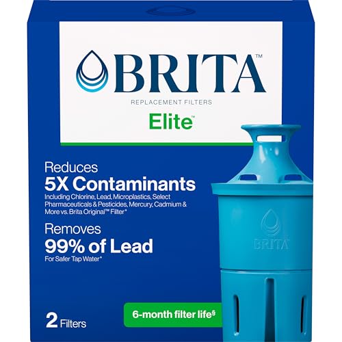 Brita Elite Replacement Water Filter, 2 Pack | WQA and NSF/ANSI Certified, Reduces Chlorine, Copper, Mercury & Cadmium, Lasts 2 Months, Household Essential