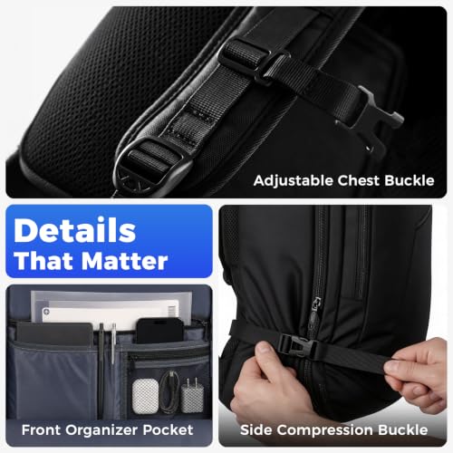 MATEIN Carry on Backpack, Extra Large Expandable Travel Backpack for Men | Airplane Approved, Weekender Bag for Women, mochila de viaje, Water Resistant, Lightweight Daypack for Flight, 40L, Black