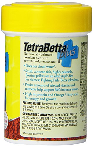TetraBetta PLUS Floating Mini Pellets, Fish Food With Natural Color Enhancer, 1.2 ounces