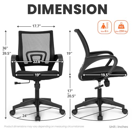 NEO CHAIR Office Computer Chair Ergonomic Mid-Back Mesh Desk Chair, Black | Breathable Mesh Back with Lumbar Support, Height Adjustment, Smooth Rolling Casters for Home Office, Study or Gaming Setup