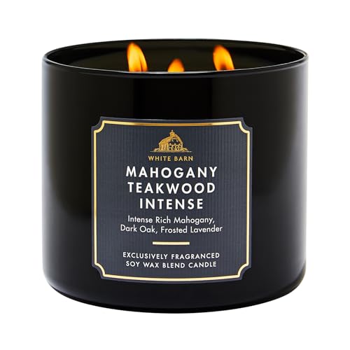 Bath & Body Works 3-Wick Candle, Mahogany Teakwood Intense, Soy Wax Blend | Room-Filling Warm Home Scent with Strong Throw, Exclusively Fragranced Soy Wax Blend, Burns Up to 45 Hours, Great Gift