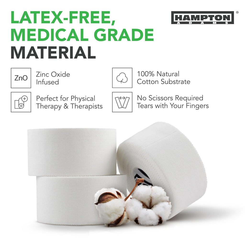Hampton Adams Athletic Sports Tape, Very Strong, Easy Tear, No Residue | 1.5 inch Zinc oxide tape, 45 ft Rolls, 3 Pack, Strong Hold for Fingers Ankles & Wrists, Tears by Hand, No Sticky Residue