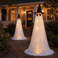 2 Pack 5 Ft Large Light Up Ghost Decor - Halloween Decorations Outdoor | Double-layered fabric, water bags and stakes, 8 light modes with timer, battery or USB power for porch and lawn