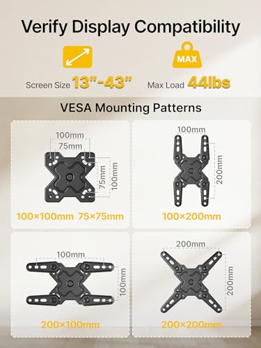 monTEK Full Motion Small TV Wall Mount for 13-43 Inch TVs up to 44 lb | ±90° Swivel, +5°/-15° Tilt, Landscape/Portrait Rotation, Extends 14.6 in, 4X Load Tested, VESA 200x200 mm, Single-Stud Mount