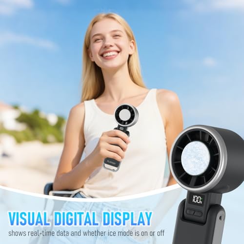 PlayHot Portable Handheld Cooling Fan, Travel Essentials, Gifts for Women | Instant Cooling, 10m/s Airflow, 5-Speed, 10H Max, USB-C Rechargeable, LED Display, 3-in-1 Foldable for Cruise, Beach Vacation