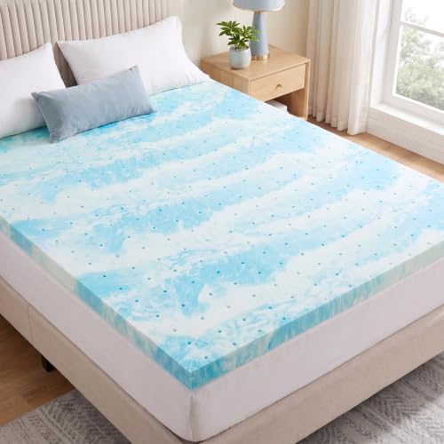 OLIXIS 2 Inch Twin Cooling Gel Infused Memory Foam Mattress Topper, Bed Pad | CertiPUR-US Certified, Soft Ventilated Pressure Relieving Bed Pad in a Box, Breathable Plush Feel