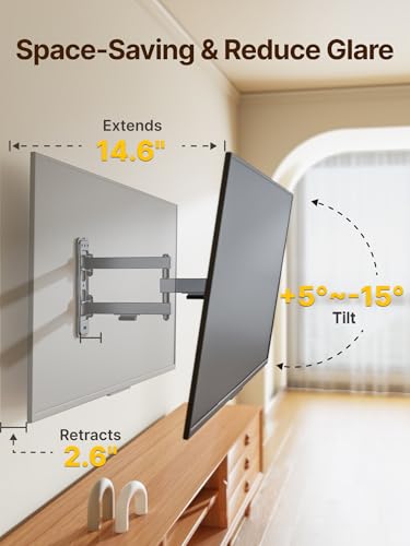 monTEK Full Motion Small TV Wall Mount for 13-43 Inch TVs up to 44 lb | ±90° Swivel, +5°/-15° Tilt, Landscape/Portrait Rotation, Extends 14.6 in, 4X Load Tested, VESA 200x200 mm, Single-Stud Mount
