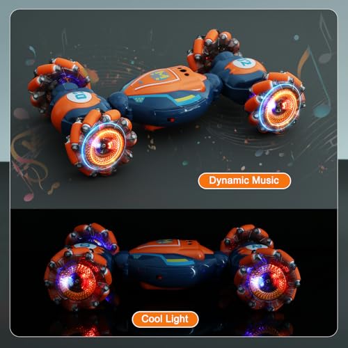 Gesture Sensing RC Stunt Car - Boys Girls Toys Age 6-8-12, 4WD Hand Controlled Remote Control Twist Car with Light & Music,Cool Birthday presents and Ideas Gifts for Kids Age 6 7 8 9 10 11 12 YearsOld