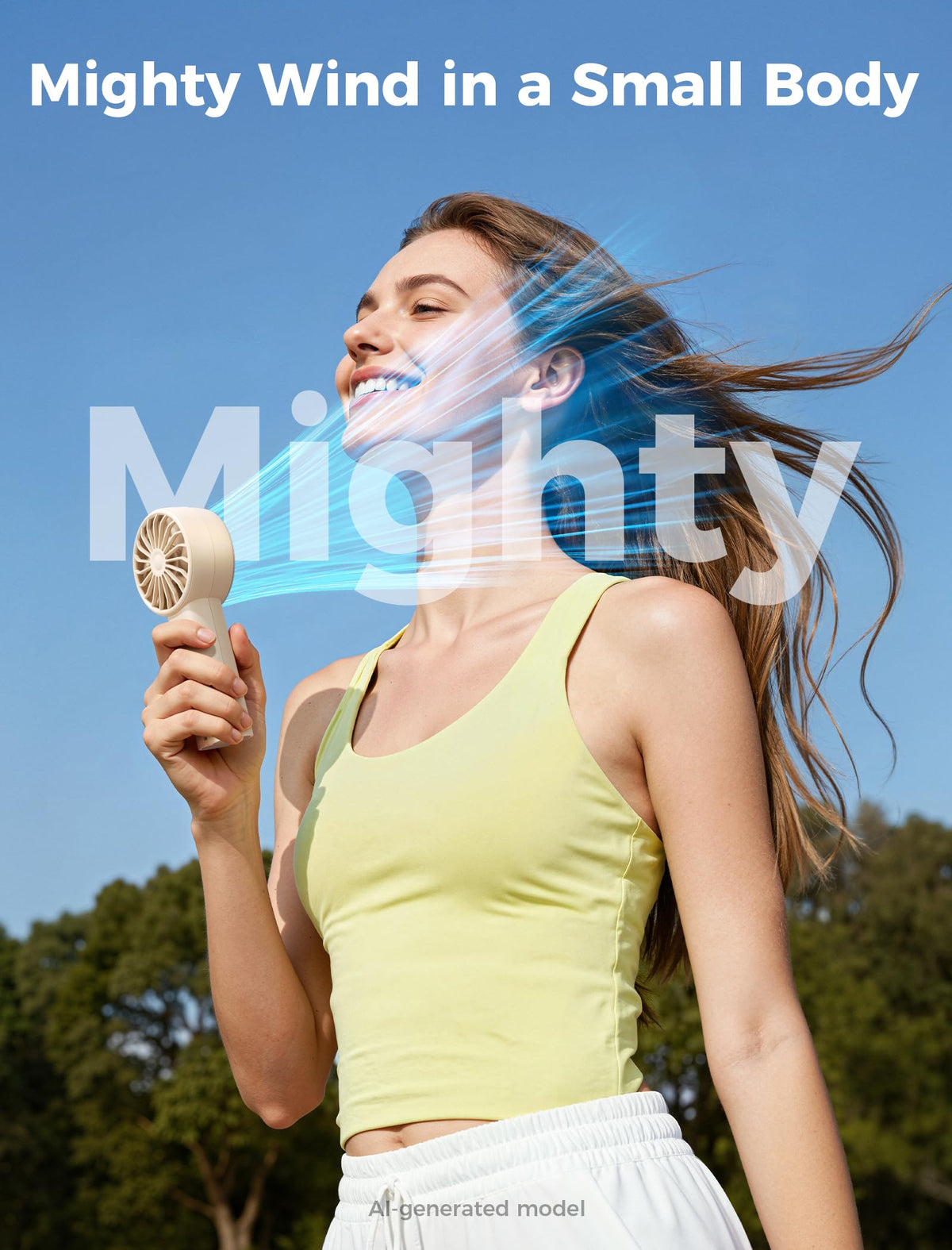Aecooly Mighty Portable Fan, Powerful Handheld Fan, USB Rechargeable | [10H Max Cooling Time], Mini Personal Battery Powered, Pocket for Travel, Summer, Gifts for Women, Girls -Beige