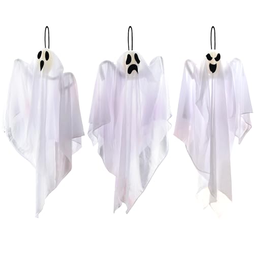 JOYIN 3 PCS Halloween Party Decorations 27.5" Hanging Ghosts, Cute Flying Ghosts for Front Yard Patio Lawn Garden Party Décor and Holiday Decorations