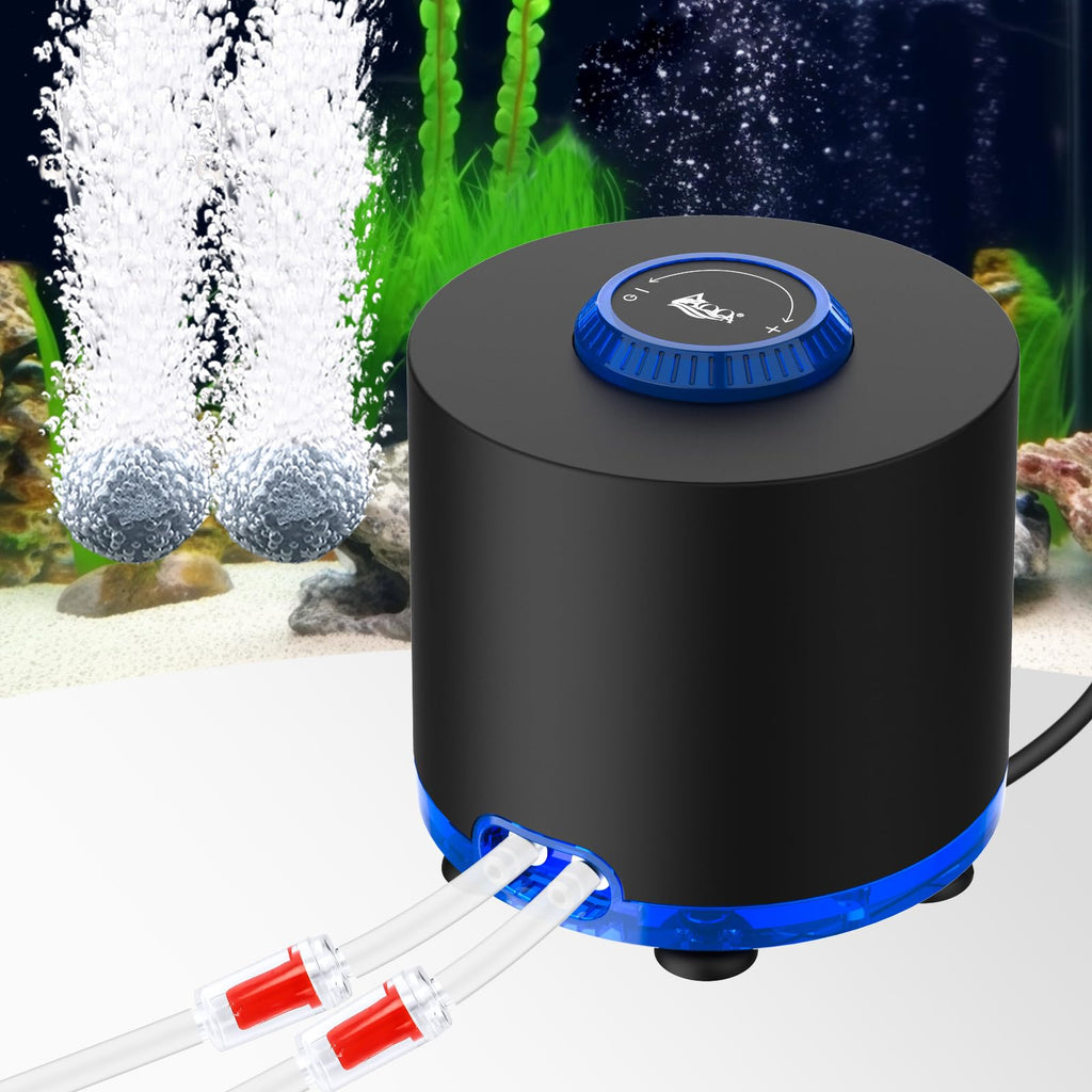AQQA Aquarium Air Pump, 3W Powerful Dual Outlet Adjustable Oxygen Aerator