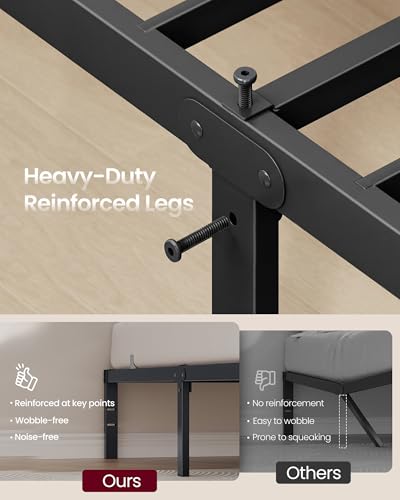 VASAGLE Full Metal Bed Frame, 14 Inches Tall, 1100 lb Weight Capacity | Heavy-Duty Platform Bed, No Box Spring Needed, Under-Bed Storage, Mattress Retainers, Easy Setup, URMB652BD02S
