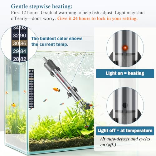 HITOP 50W Adjustable Aquarium Heater, Submersible Fish Tank Heater Thermostat with Suction Cups for 6-15Gal