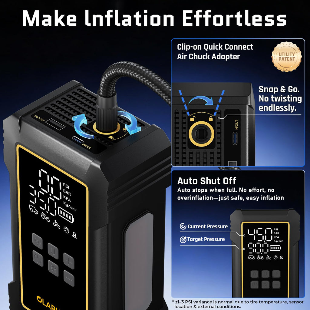OlarHike 12000mAh Heavy Duty Tire Inflator Portable Air Compressor | Powerful, 7X Faster, 150PSI, Dual Power 12V&Cordless, For Car Tires, Pickup Trucks, Jeeps, SUVs & RVs, Digital Pressure Gauge