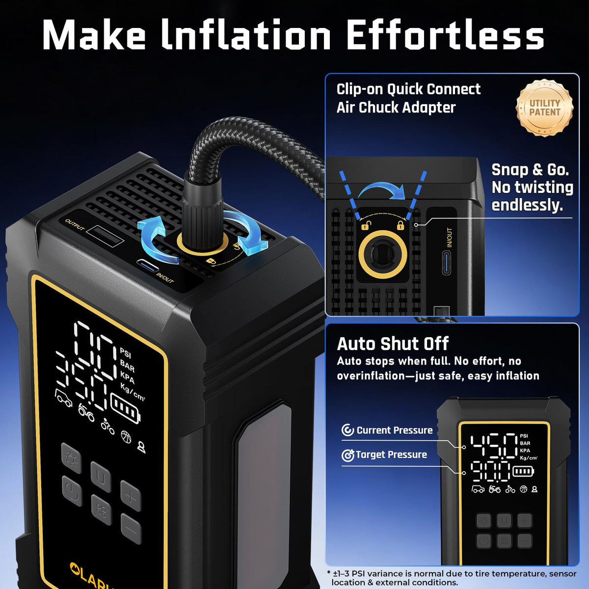 OlarHike 12000mAh Heavy Duty Tire Inflator Portable Air Compressor | Powerful, 7X Faster, 150PSI, Dual Power 12V&Cordless, For Car Tires, Pickup Trucks, Jeeps, SUVs & RVs, Digital Pressure Gauge