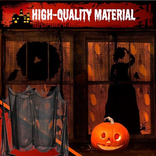 DealKits (48 x 240 in.) Halloween Creepy Cloth, Spooky Giant Cheese Cloth Tapestry for Halloween Party Supplies Decorations Outdoor Yard Home Wall Decor, Black