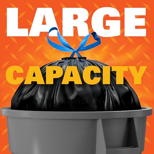 Hefty Strong 30 Gallon Trash Bags, Large Trash Bags 30 Gallon Size, Durable Drawstring Enclosure, Resists Punctures, Leaks, and Tears, Black, Unscented, 56 Bags