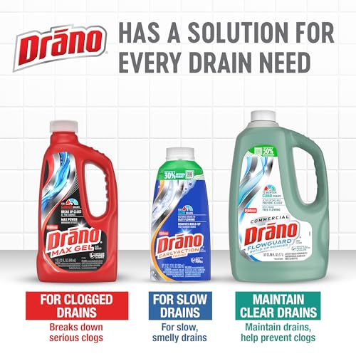 Drano Max Gel Drain Clog Remover & Cleaner, Safe for All Pipes/Septic, 32oz | Works on Tough Hair, Grease, Soap & Food Clogs, Cuts Through Standing Water, Protects Against Pipe Corrosion, Kitchen & Bath