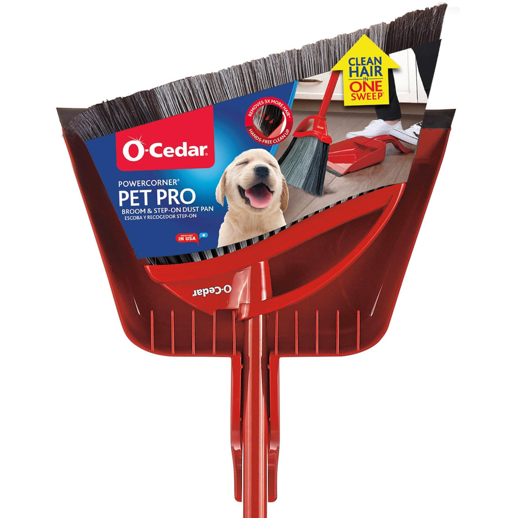 O-Cedar Pet Pro Broom with Step-On Dustpan | Removes Over 99% of Dust & Dirt in One Sweep | Removes 3X More Pet Hair | Quiet Cleaning Tool for Cat and Dog Owners