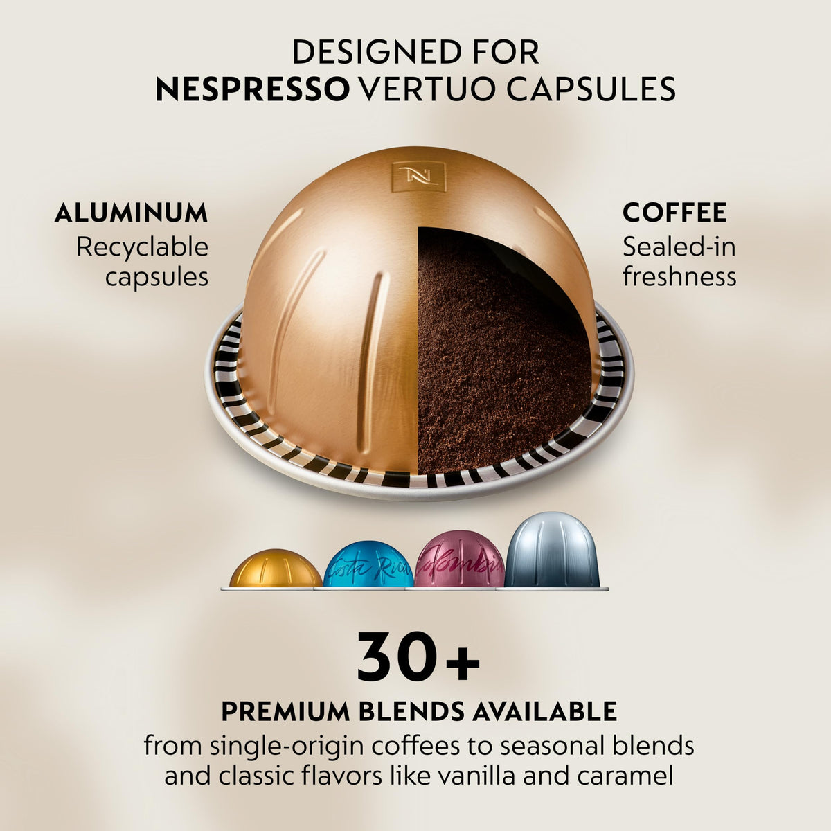 Nespresso Vertuo, Melozio Decaf, Medium Roast, 30-Count Espresso Pods | Decaf Medium-Roast Coffee Capsules, Smooth cereal notes and honeyed sweetness