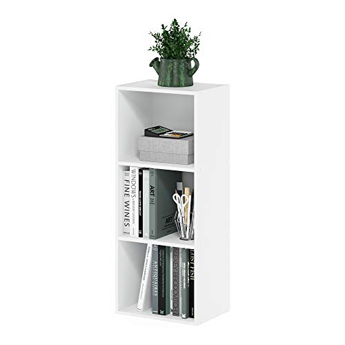 Furinno LUDER Book Shelf, 3-Cube Bookshelf, Bookcase with Open Shelves, 9.3 x 12 x 31.5, Easy Assembly, for Living Room, Bedroom, Home Office, White