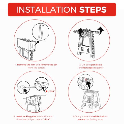 ACKO 16 Inch Folding Step Stool with Safety Lock, Holds 400 lbs, Black | Portable Foldable Stools with Handle, Heavy Duty Collapsible Non-Slip Foot Stool for Adults & Kids, Kitchen Bathroom Outdoor