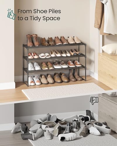 SONGMICS Shoe Rack, 3-Tier Shoe Organizer, Metal Storage Shelf | for Entryway, Upright or Upside Down, for 16-20 Pairs, Stackable, 11.8 x 36.2 x 21.7 Inches, Black ULSA303B02
