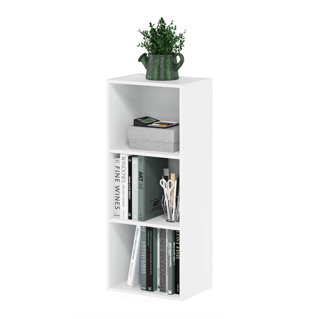 Furinno LUDER Book Shelf, 3-Cube Bookshelf, Bookcase with Open Shelves, 9.3 x 12 x 31.5, Easy Assembly, for Living Room, Bedroom, Home Office, White