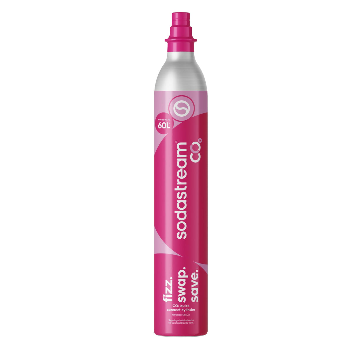 SodaStream CO2 Gas Cylinder Refill, 1 x 60L Pink Quick Connect, Soda Stream Gas Refill, Makes Up to 60 Litres Sparkling Water, Compatible with TERRA, DUO, ART, GAIA, E-TERRA, ULTIMATE and ENSO