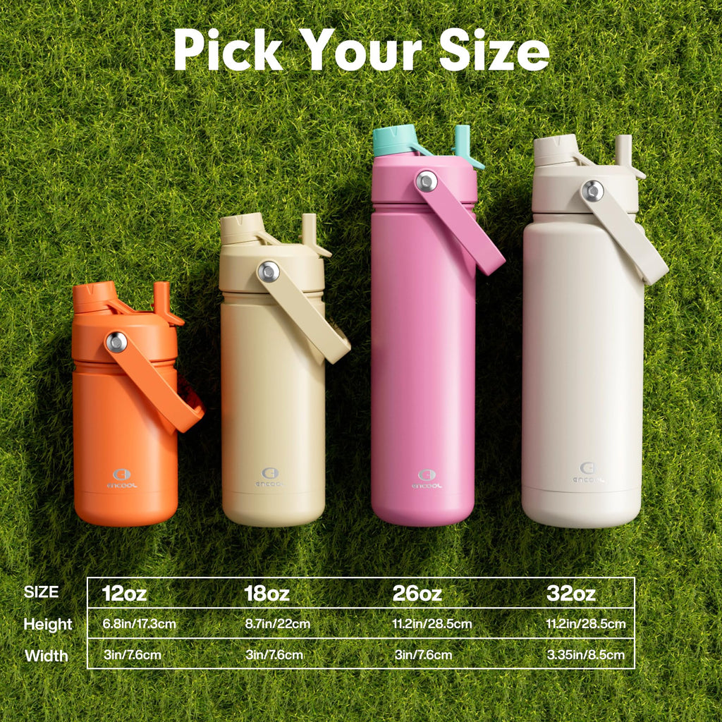 ENCOOL Insulated Water Bottle with Straw Stainless Steel Water Bottle, Leak-Proof, BPA-Free, Double Wall Vacuum Keeps Cold for 24 Hours for Sports, Travel, School (26 oz, Cotton Candy)