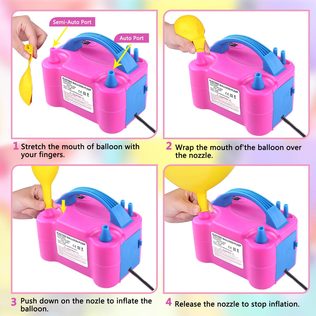 QIPUMP Balloon Pump Electric,110V 600W Balloon Blower Inflator Dual Nozzle Air Pump Balloons Inflator for Decoration, Party, Sport,Gifts:2 Balloon Tying Tools