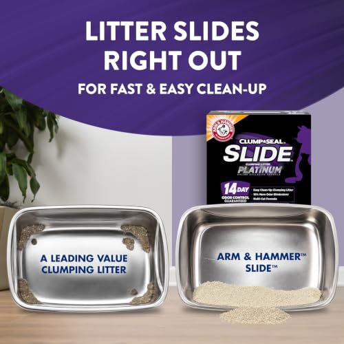 ARM & HAMMER Slide Platinum Easy Clean-Up Clumping Cat Litter, 27.5 Lbs | 24/7 Odor Control, Triple-Action Freshness, Non-Stick, Low Tracking, Multi-Cat Formula, Scented